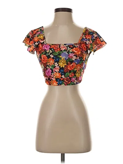 Pre-owned Shein Tube Top Orange Floral Pattern Sweetheart Neckline Tops