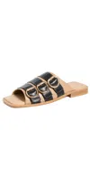 Shekudo Sao Buckle Sandal In Taupe/black