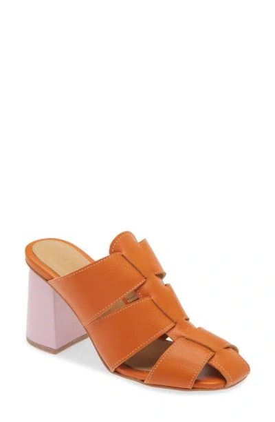 Shekudo Waratah Block Heel Sandal In Orange Pink