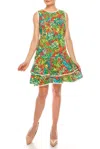 Shelby & Palmer Palm Tree Print Fit & Flare Dress In Real Teal Lime