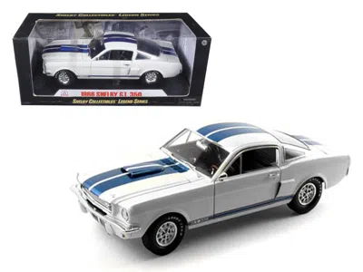 Shelby Collectibles 1966 Ford Mustang Shelby Gt350 White With Blue Stripes 1/18 Diecast Model Car By