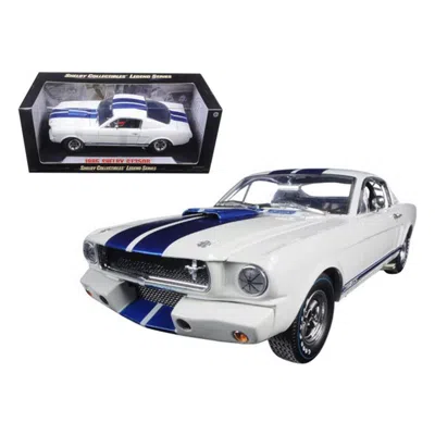 Shelby Collectibles 1966 Ford Shelby Mustang Gt 350r White & Blue Stripes With Printed Carroll Shelby Signature On The R