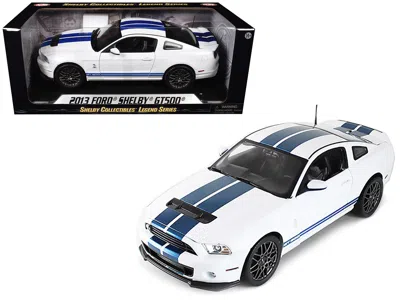 Shelby Collectibles 2013 Ford Shelby Cobra Gt500 Svt White With Blue Stripes 1/18 Diecast Car Model By Shelby Collectibl