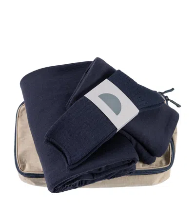 Shelep Merino Jersey Pillow, Blanket And Socks Travel Set In Navy