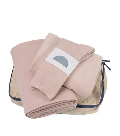 Shelep Merino Jersey Pillow, Blanket And Socks Travel Set In Pink