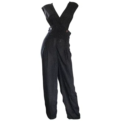 Pre-owned Shelli Segal Avant Garde Vintage  1990s Black + Brown + White Polka Dot Jumpsuit
