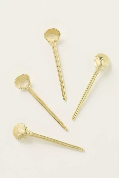 Shelton Metal Shell Cocktail Picks, Set Of 4 In Gold