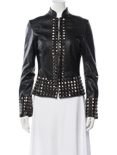 Pre-owned Sheri Bodell Lamb Leather Biker Jacket In Black