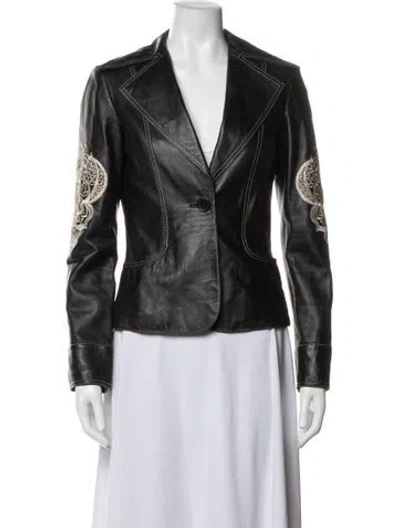 Pre-owned Sheri Bodell Lamb Leather Blazer In Black