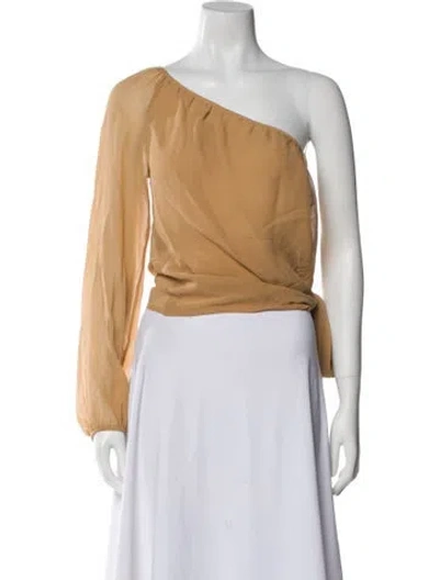 Pre-owned Sheri Bodell One-shoulder Long Sleeve Crop Top In Brown