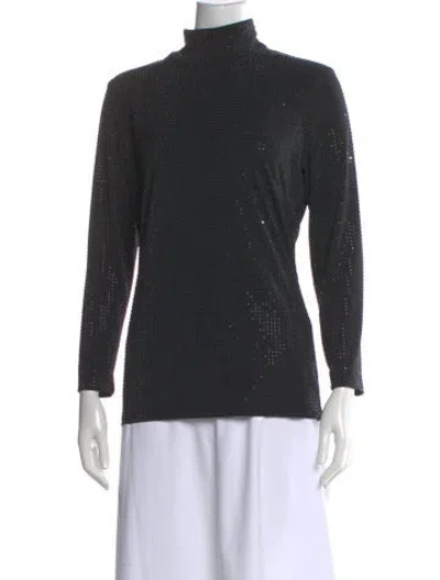 Pre-owned Sheri Bodell Patterned Turtleneck Top In Black