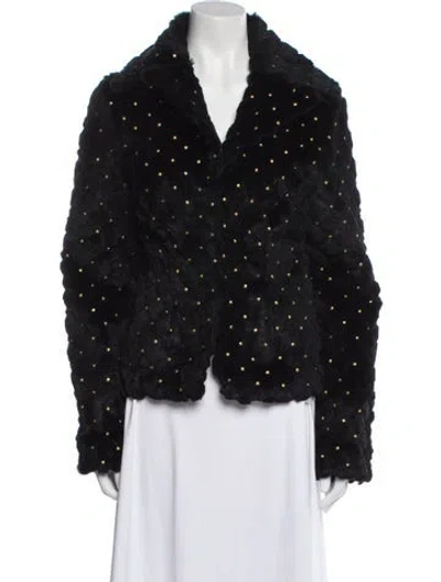 Pre-owned Sheri Bodell Polka Dot Print Fur Jacket In Black