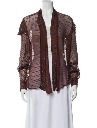 Pre-owned Sheri Bodell Polka Dot Print Open Front Top In Burgundy