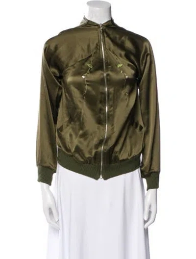 Pre-owned Sheri Bodell Silk Biker Jacket In Green