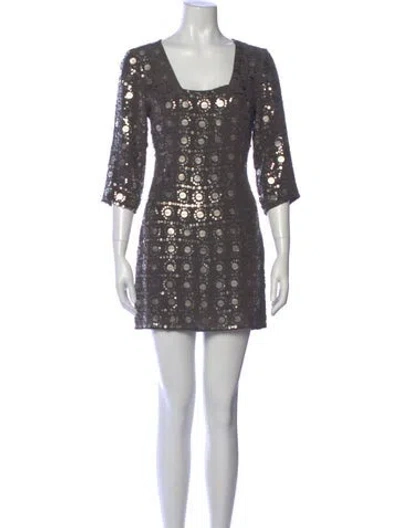 Pre-owned Sheri Bodell Silk Mini Dress In Gray