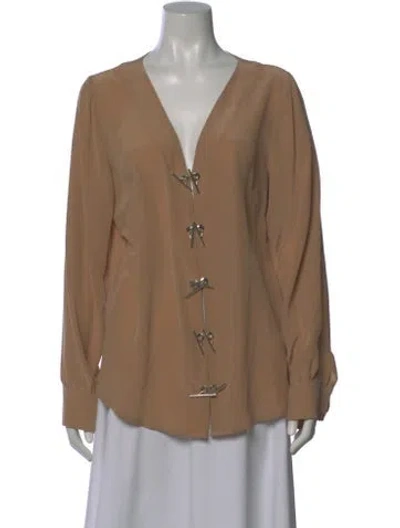 Pre-owned Sheri Bodell Silk V-neck Blouse In Neutral