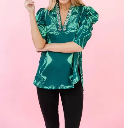 Sheridan French Natalie Blouse In Emerald Marble In Multi