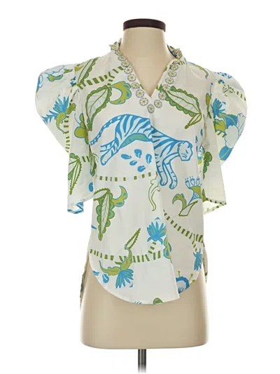 Pre-owned Sheridan French Short Sleeve Blouse In Green