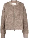 Sherpa Chunky-knit Zip-up Bomber Jacket In Brown