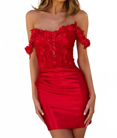 Sherri Hill 3d Flower Cocktail Dress In Red In Pink