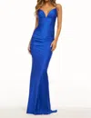 Sherri Hill Ruched Open Back Gown In Royal In Blue