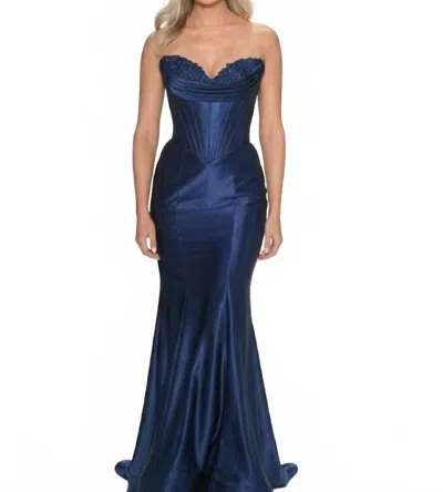 Sherri Hill 57986 Strapless Corset Floor Length Dress In Navy In Blue