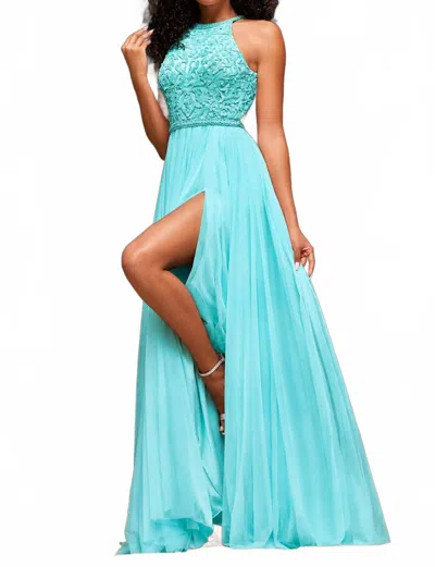 Sherri Hill A Line Evening Gown In Aqua In Blue