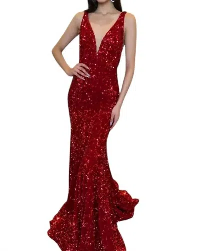 Sherri Hill A-line Velvet Sequin Prom Dress In Red
