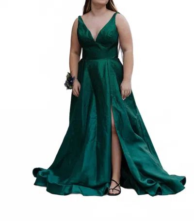 Sherri Hill A-line Hot Fix Prom Dress In Emerald In Gold
