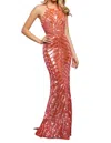 Sherri Hill Beaded Column Prom Dress In Coral/pink In Multi