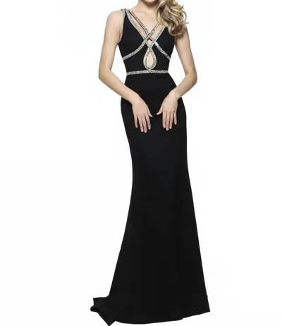 Sherri Hill Beaded Cut Out Gown In Black