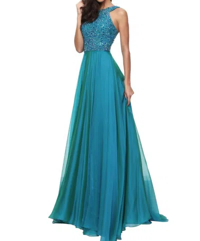 Sherri Hill Beaded Full-length Prom Dress In Teal In Blue