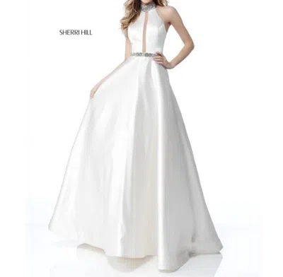 Sherri Hill Beaded Halter Ball Gown In Ivory In White