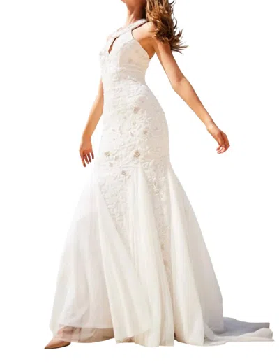 Sherri Hill Beaded Keyhole Bodice Prom Dress In Ivory In Multi