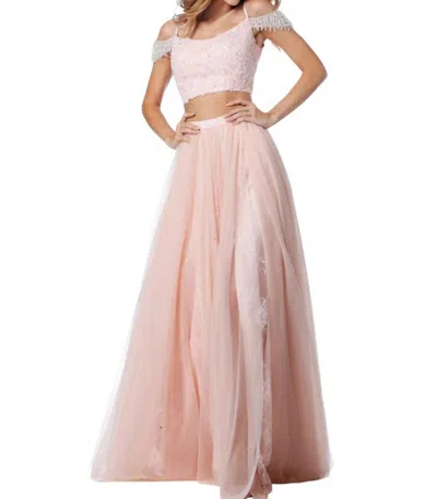 Sherri Hill Beaded Shoulder Strap Prom Dress In Blush In Gold