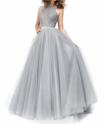 Sherri Hill Beaded Tulle Ball Gown In Silver In Multi