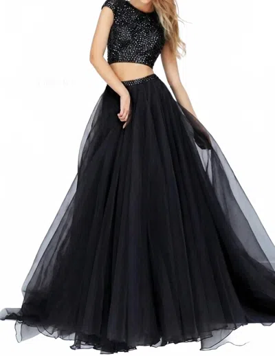 Sherri Hill Beaded Two Piece A-line Organza Gown In Black