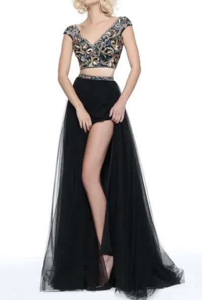 Sherri Hill Beaded Two Piece Gown In Black In Multi