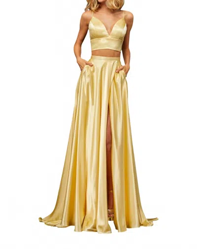 Sherri Hill Bow Back Two Piece Prom Gown In Yellow