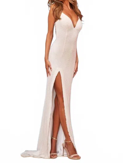 Sherri Hill Butterfly Back Slit Skirt Dress In Light Blue/multi In White
