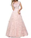 Sherri Hill Cap-sleeves Beaded Prom Dress In Blush In Gold