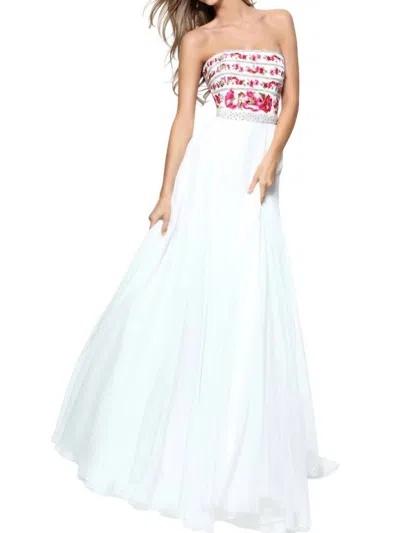 Sherri Hill Chiffon A-line Prom Dress In Ivory In Multi