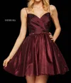 SHERRI HILL COCKTAI RUCHED DRESS IN DARK WINE