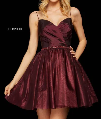 Sherri Hill Cocktai Ruched Dress In Dark Wine In Red
