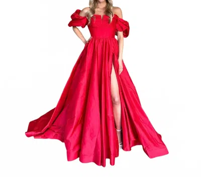 Sherri Hill Corset Bodice Taffeta Ball Gown In Red