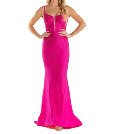 Sherri Hill Corset Top Embellished Dress In Bright Fuchsia In Pink
