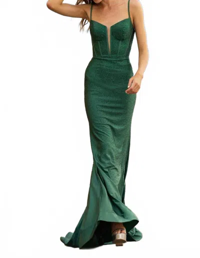 Sherri Hill Corset Top Embellished Dress In Emerald In Green