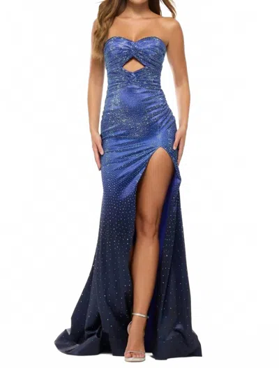 Sherri Hill Crystal Prom Gown In Royal/navy Ombre In Blue