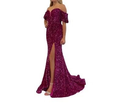Sherri Hill Deep V Neck Sequin Prom Gown In Fuschia In Purple