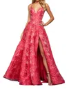 Sherri Hill Deep V Neckline Prom Dress In Fuchsia In Red